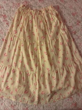 btween Cream Maxi Skirt with Pink Floral Print